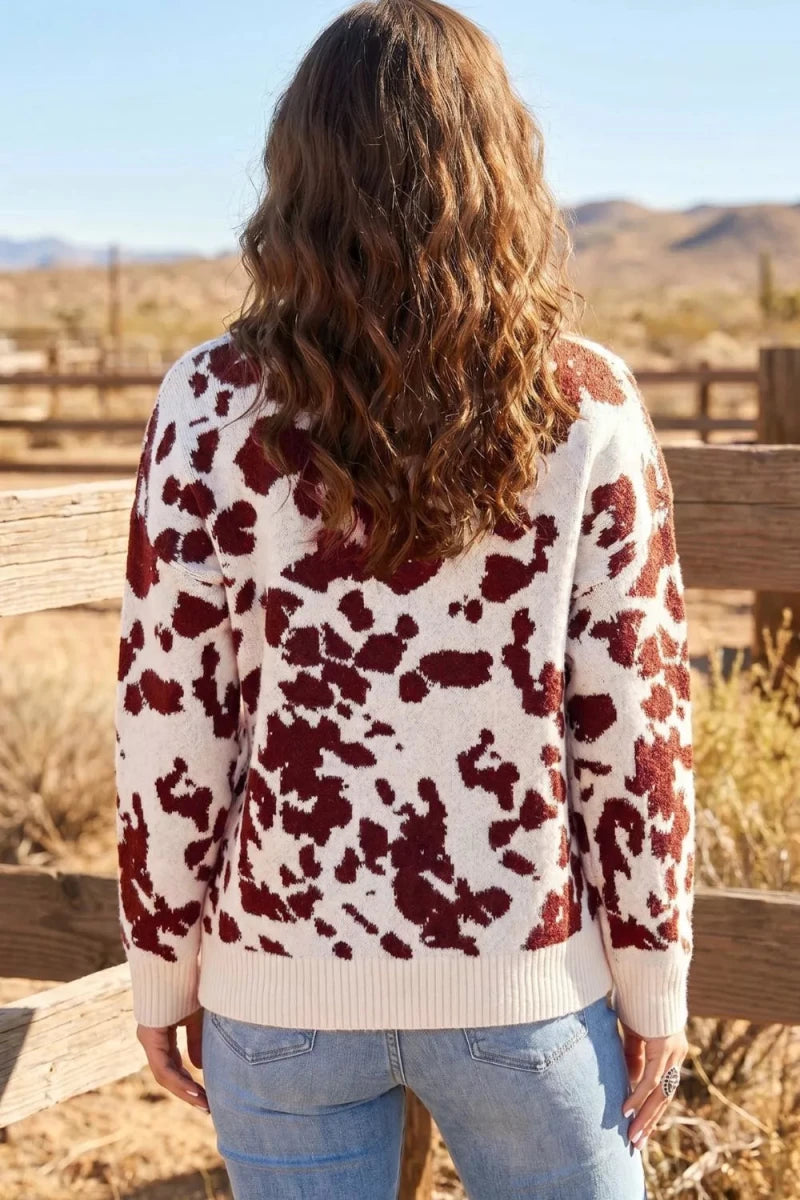 Cow Pattern Round Neck Sweater