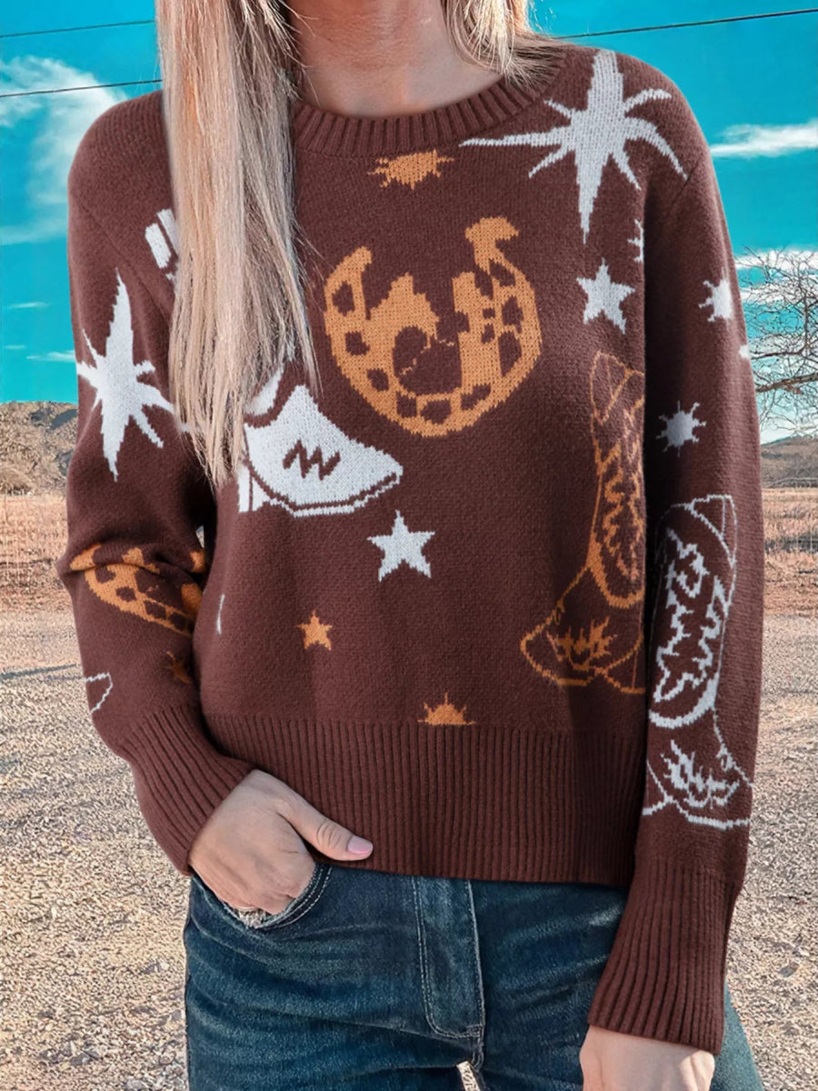 Cowgirl Round Neck Casual Sweater