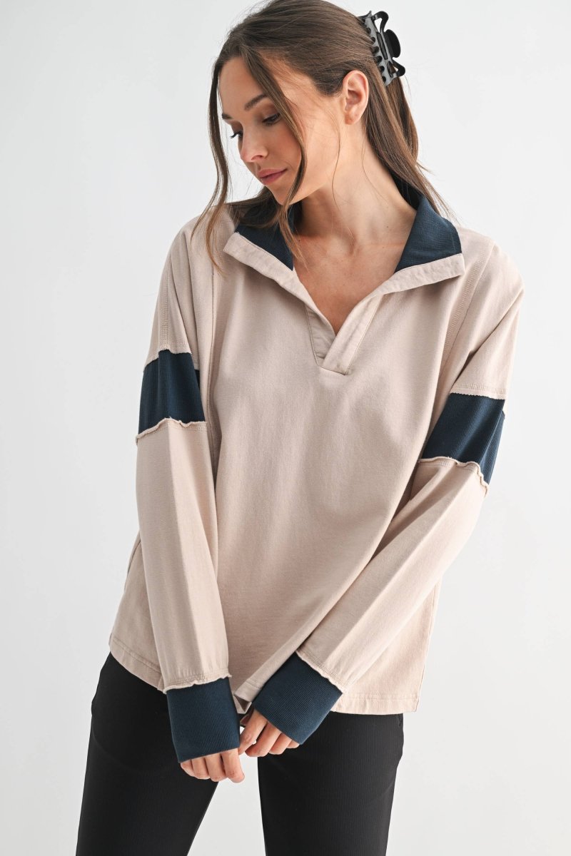 Crestline Contrast Collared Top