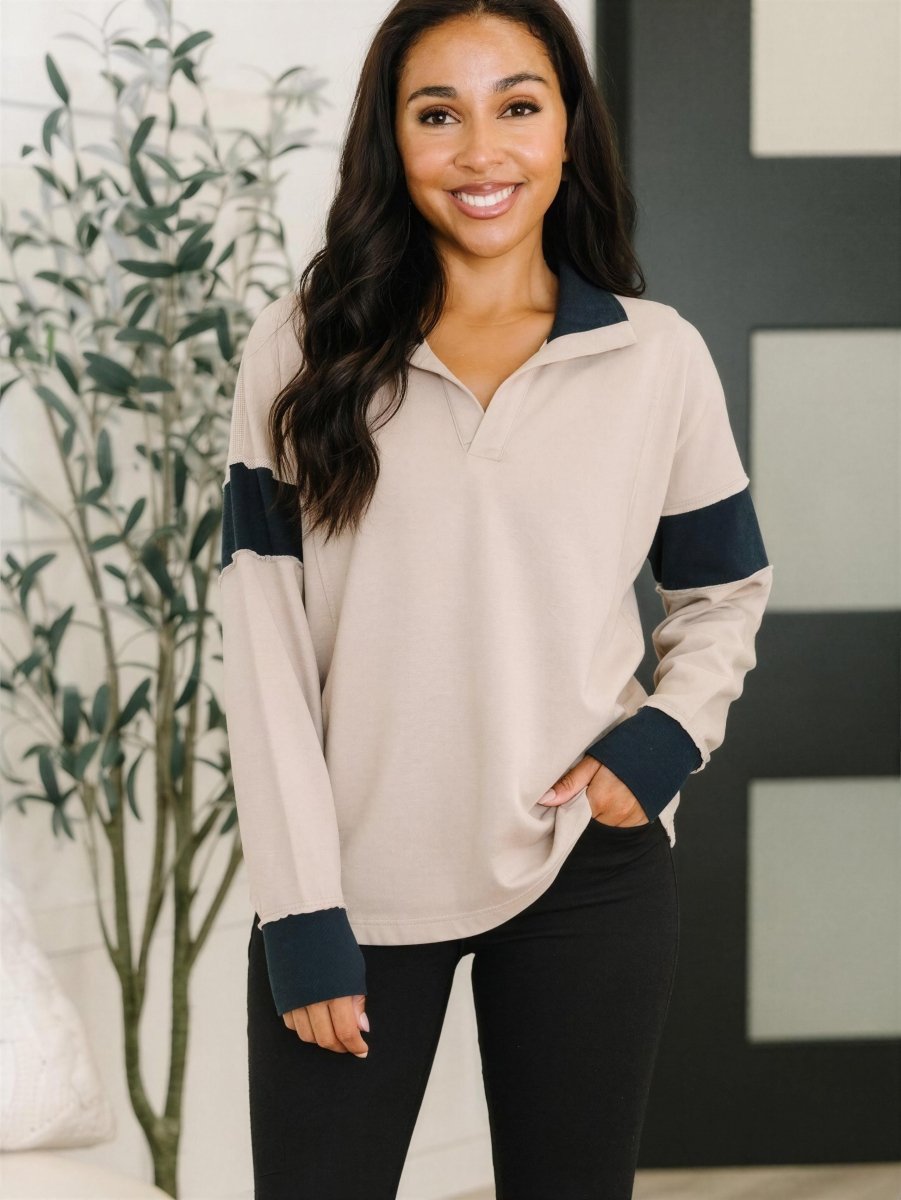 Crestline Contrast Collared Top