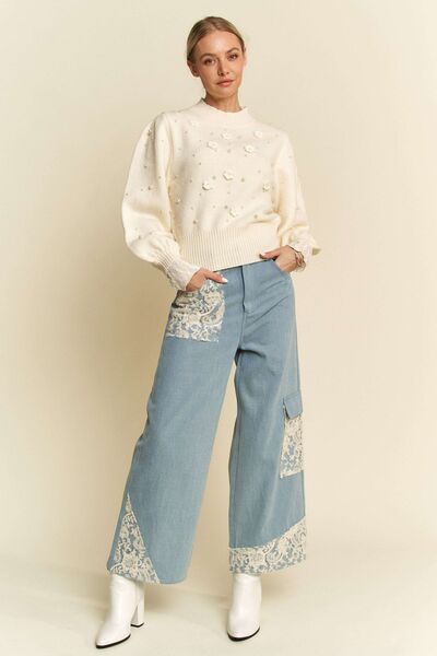 Dani Lace Applique Wide Leg JeansMinnie's Treasure Boutique