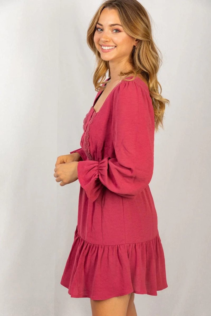 Dark Berry Poet Sleeve Dress