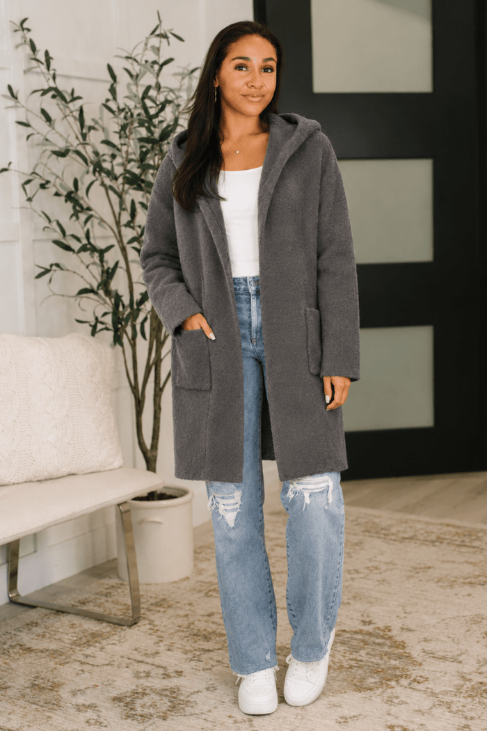 Dark Gray Hooded Cardigan