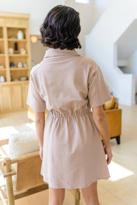 Darla Button Up Collared Dress in Taupe - Minnie's Treasure Boutique