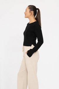 Day To Night Ribbed Crew Neck Top In Black - Minnie's Treasure Boutique