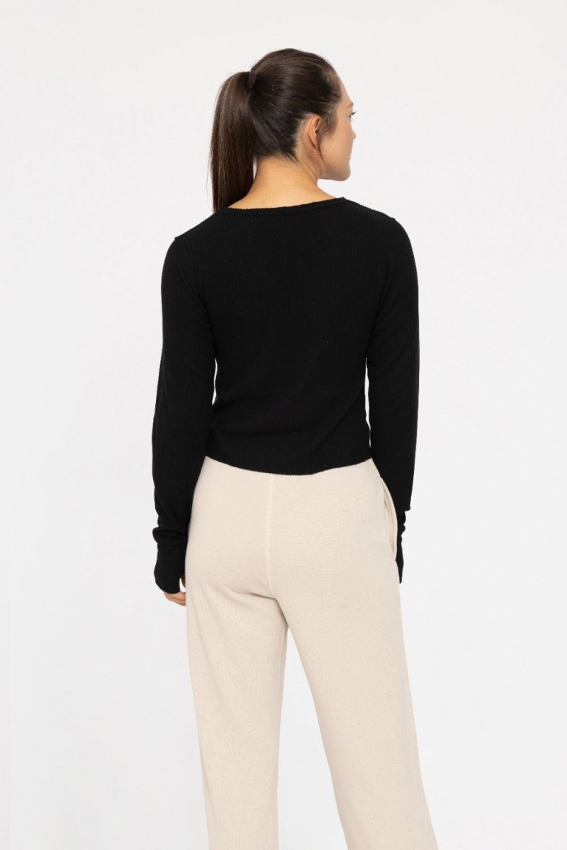 Day To Night Ribbed Crew Neck Top In Black - Minnie's Treasure Boutique