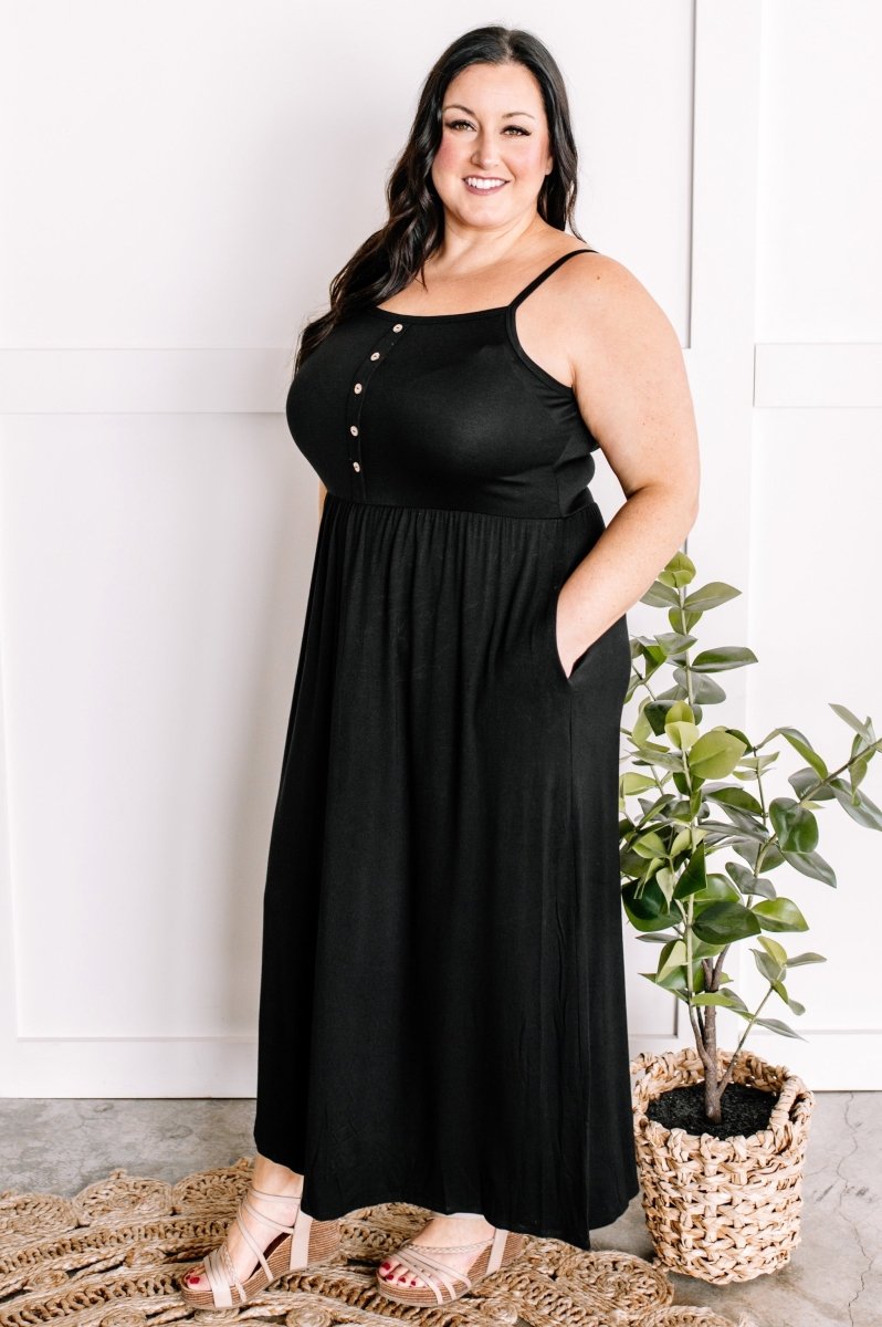 Decorative Button Front Maxi Dress With Pockets