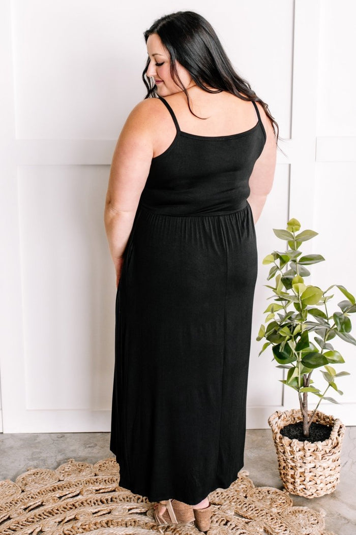 Decorative Button Front Maxi Dress With Pockets