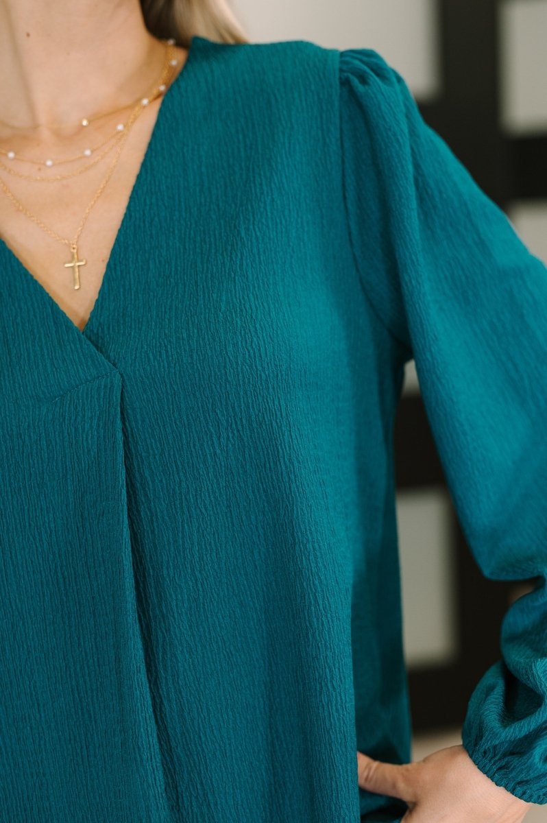 Desk to Dinner V - Neck Balloon Sleeve Blouse