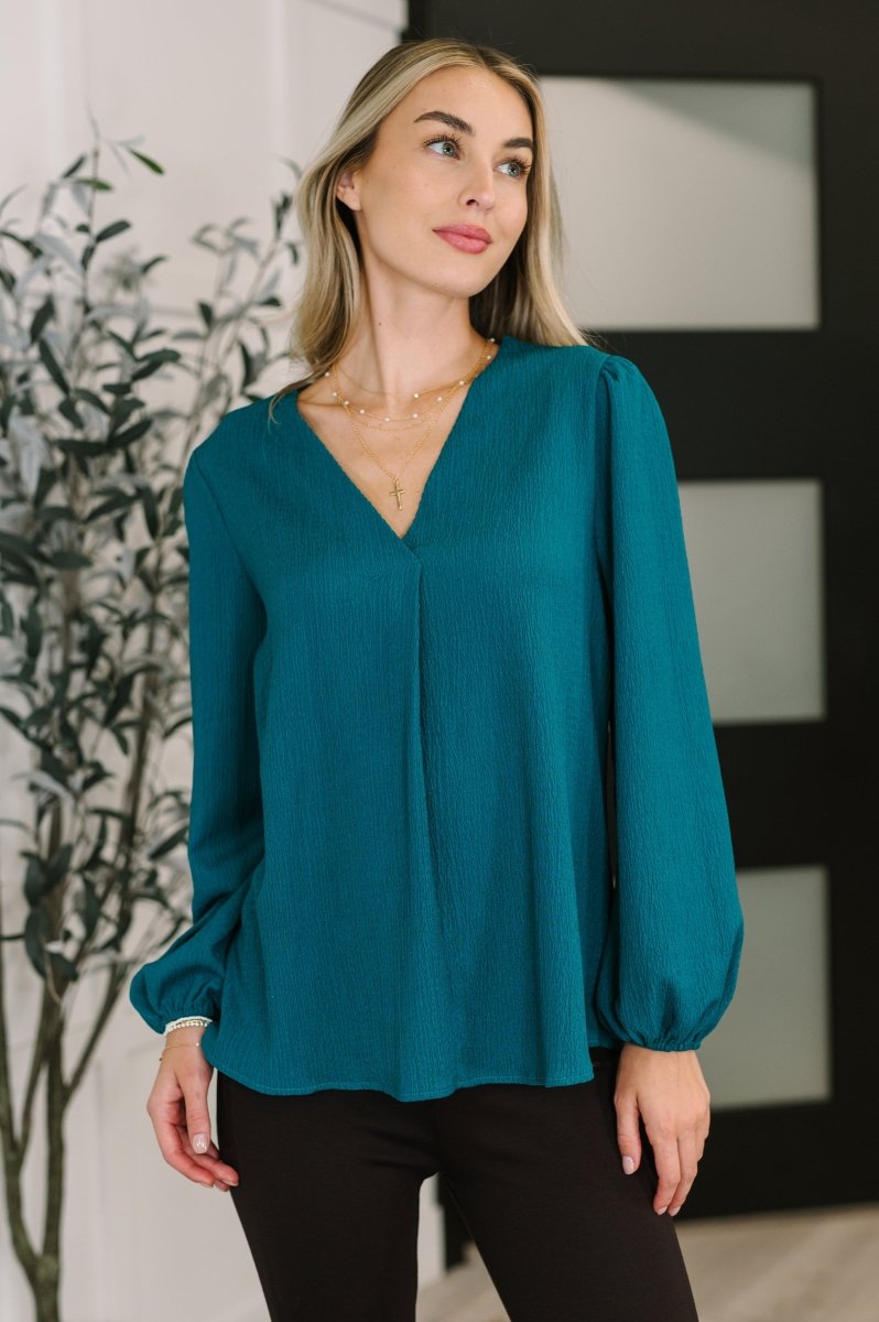 Desk to Dinner V - Neck Balloon Sleeve Blouse