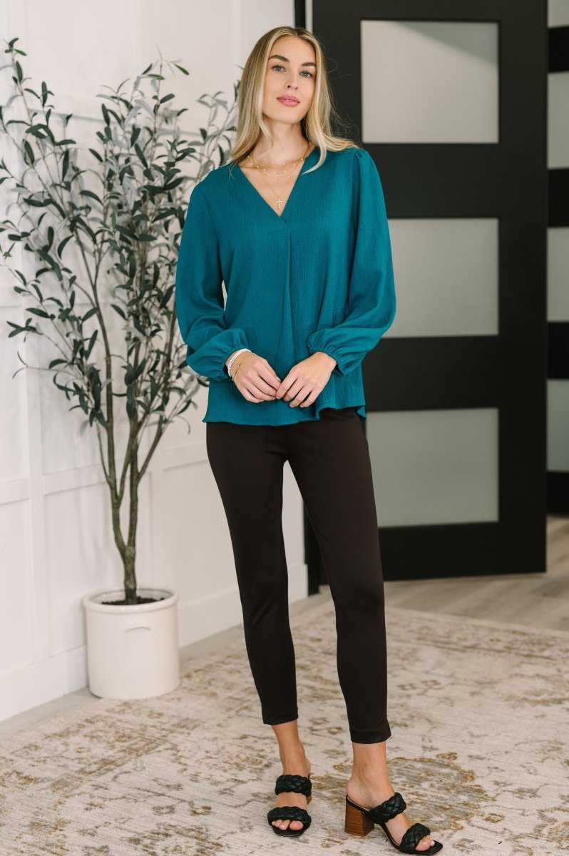 Desk to Dinner V - Neck Balloon Sleeve Blouse