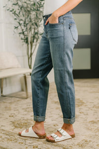 Doris Mid Rise Boyfriend Jeans with Adjustable Back Tab