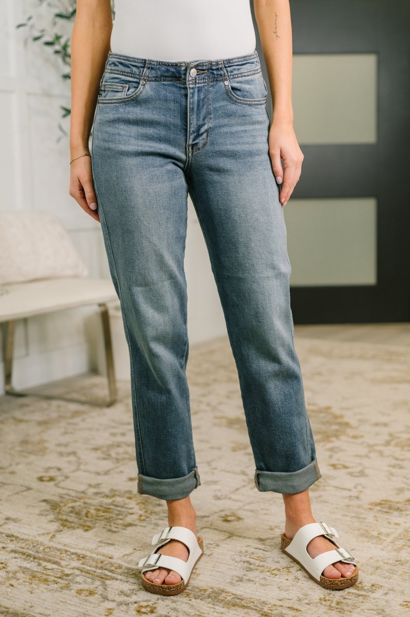 Doris Mid Rise Boyfriend Jeans with Adjustable Back Tab