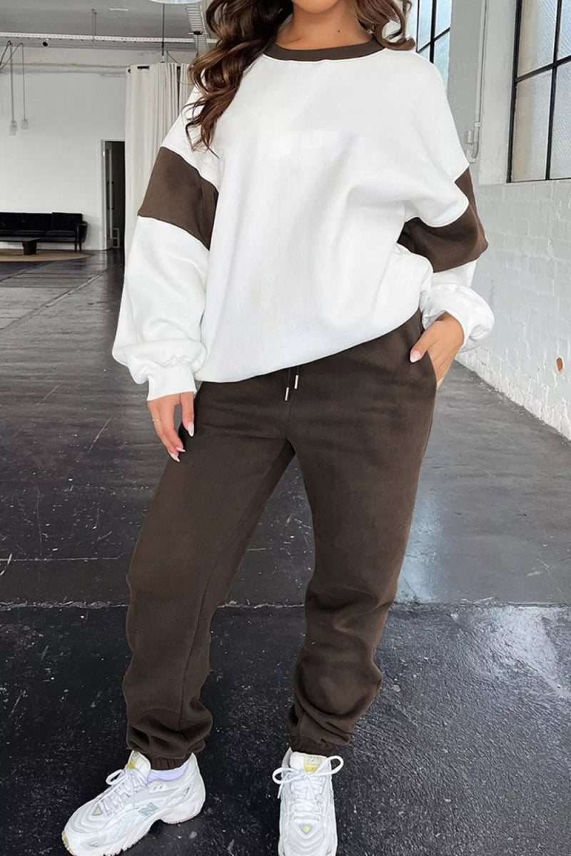 Drop Shoulder Sweatshirt and Joggers Set in Two Colors