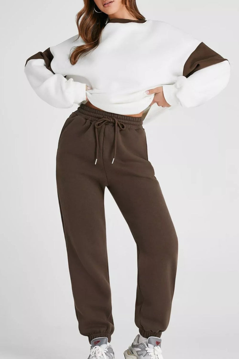Drop Shoulder Sweatshirt and Joggers Set in Two Colors