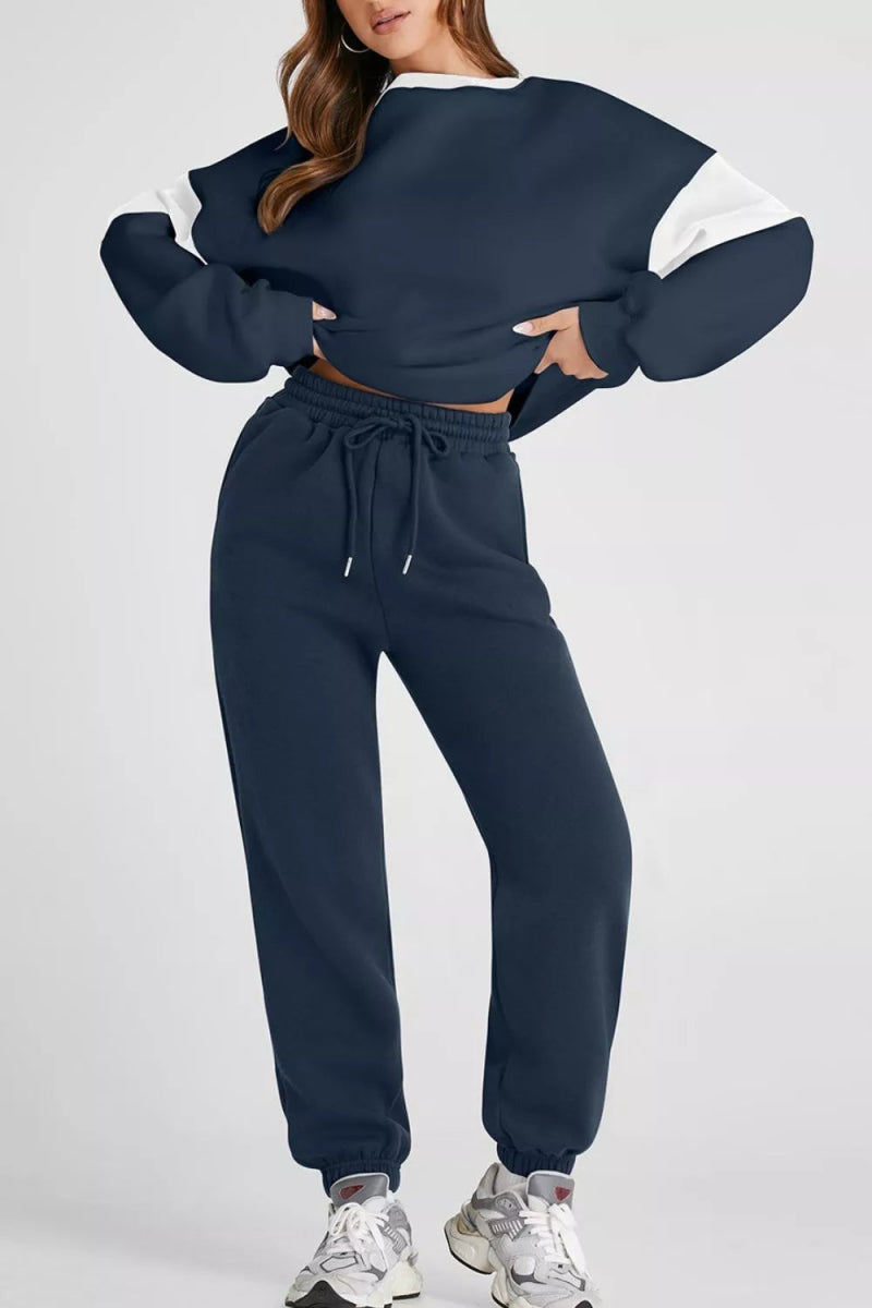 Drop Shoulder Sweatshirt and Joggers Set in Two Colors