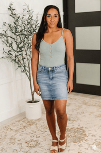 Dusty Olive Button Front Sleeveless Bodysuit