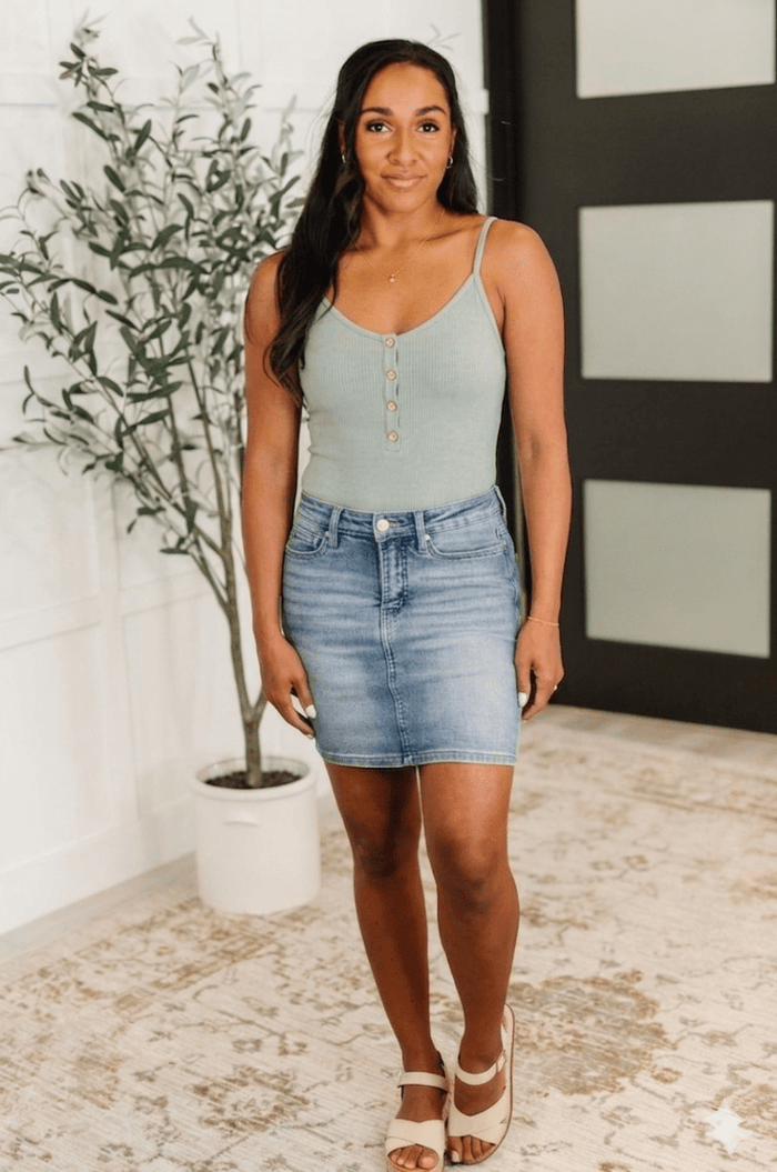 Dusty Olive Button Front Sleeveless Bodysuit