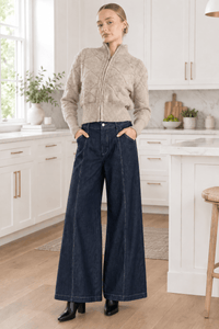 Elastic Waist Wide Leg Denim Pants