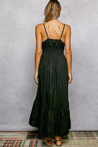 Embroidered Detail Tassel Tie Smocked Waist Dress