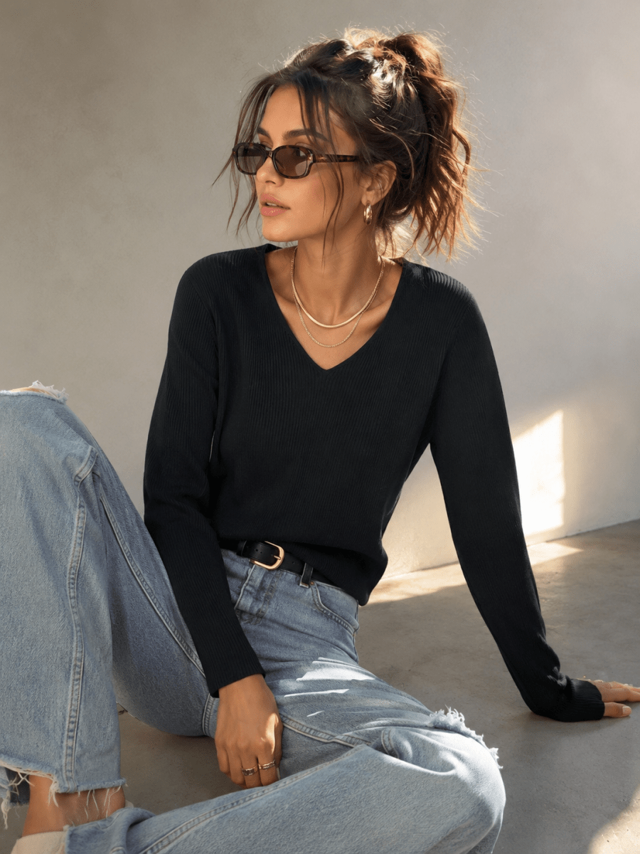 Essential Black Slim Fit Ribbed Sweater