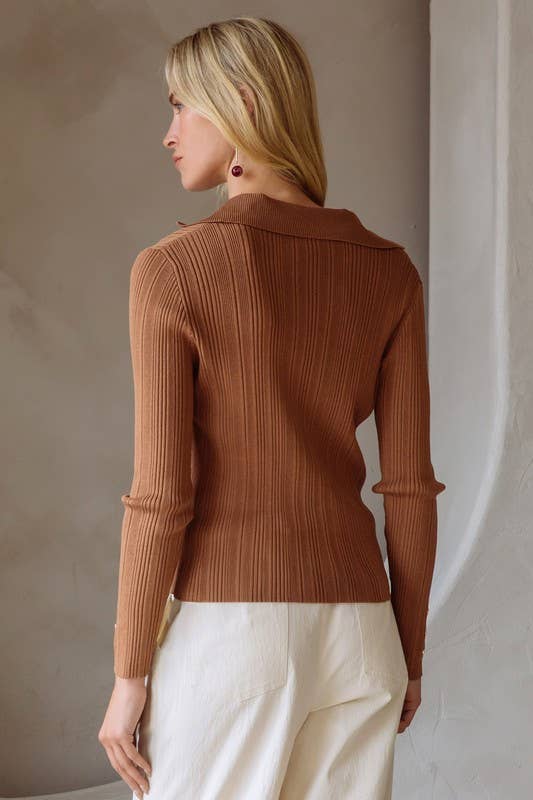Eva Ribbed Knit Collared Top
