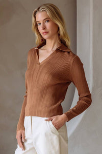 Eva Ribbed Knit Collared Top