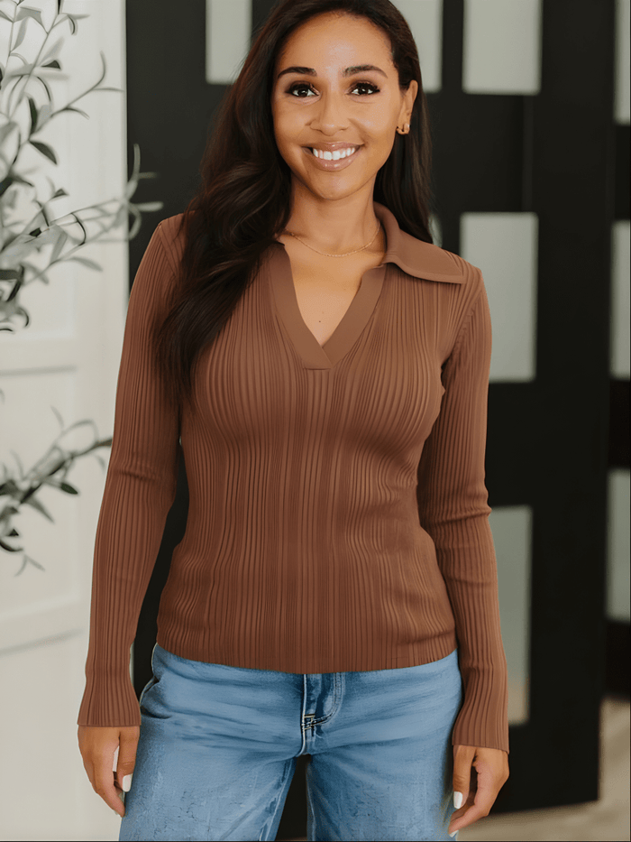 Eva Ribbed Knit Collared Top