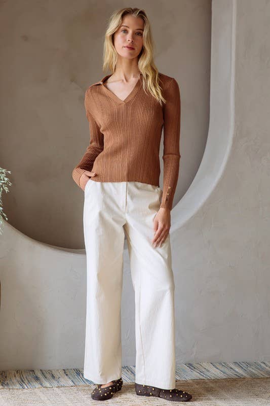 Eva Ribbed Knit Collared Top