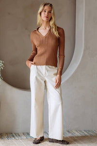 Eva Ribbed Knit Collared Top