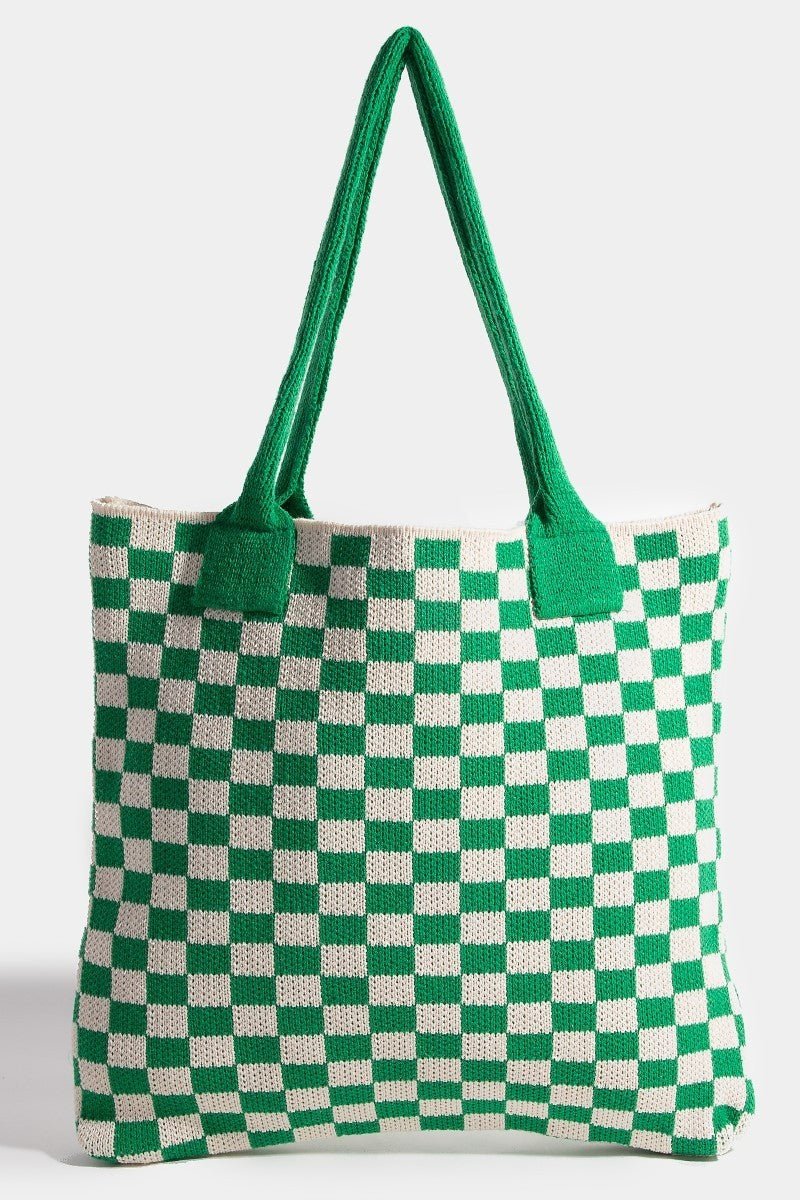 Fame Checkered Pattern Tote Bag - Minnie's Treasure Boutique