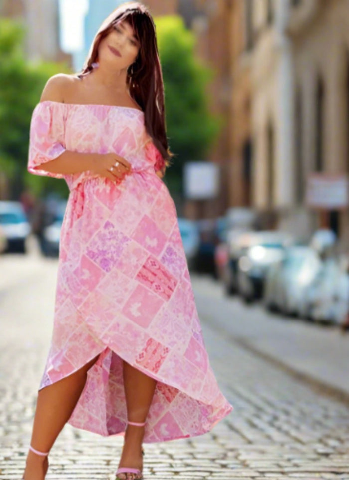 Feminine Pink Floral Midi Dress