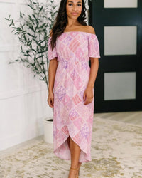 Feminine Pink Floral Off The Shoulder Dress