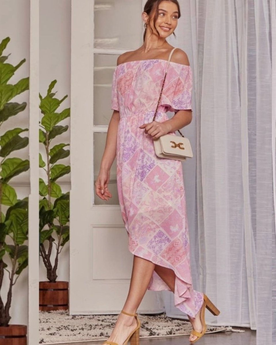 Feminine Pink Floral Off The Shoulder Dress