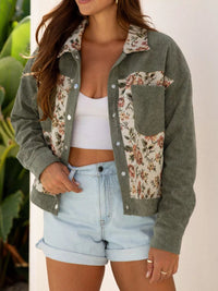 Floral Snap Down Corduroy Jacket