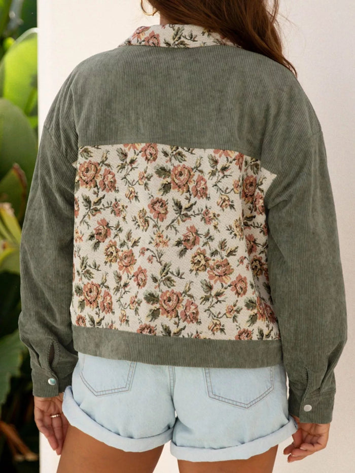 Floral Snap Down Corduroy Jacket