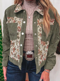 Floral Snap Down Corduroy Jacket