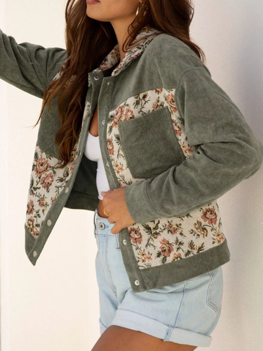 Floral Snap Down Corduroy Jacket