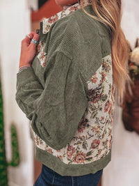 Floral Snap Down Corduroy Jacket