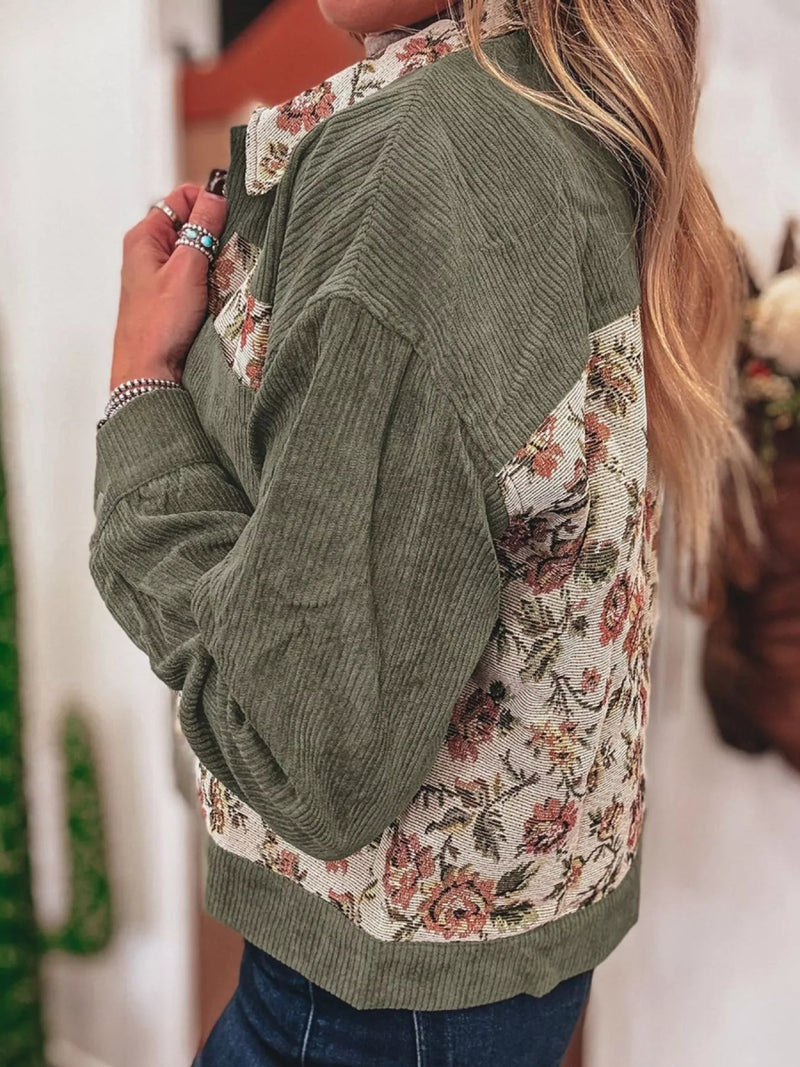 Floral Snap Down Corduroy Jacket