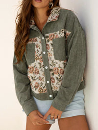 Floral Snap Down Corduroy Jacket