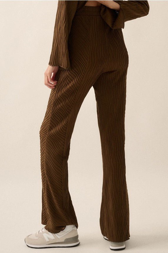 Flow With It Wavy Ribbed Knit Flare Pants