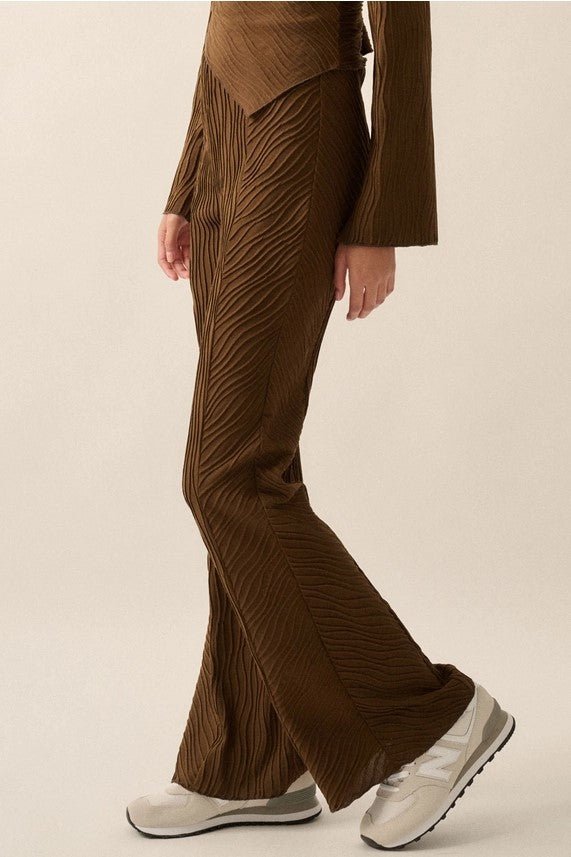 Flow With It Wavy Ribbed Knit Flare Pants