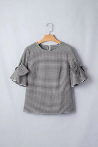 Gingham Bow Half Sleeve Blouse