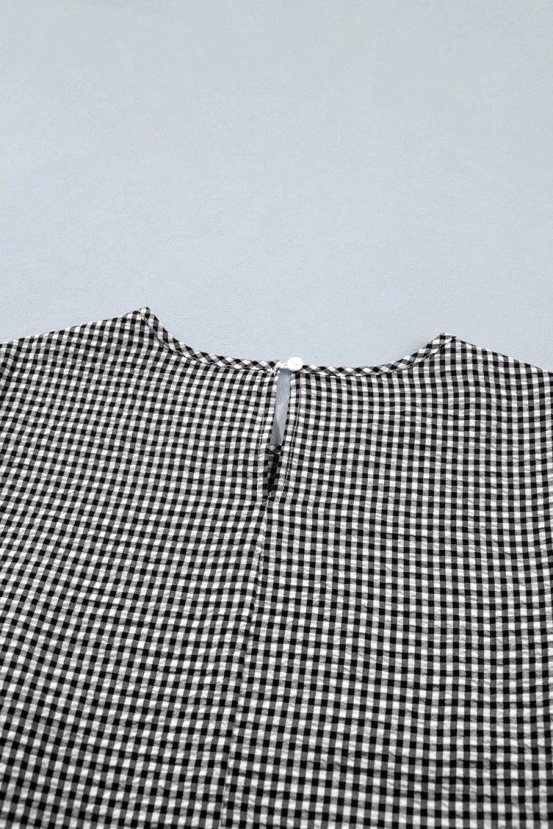 Gingham Bow Half Sleeve Blouse