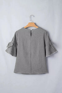 Gingham Bow Half Sleeve Blouse