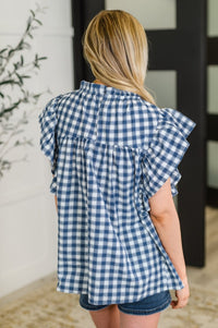Golden hour Flutter Sleeve Blouse in Blue - Minnie's Treasure Boutique