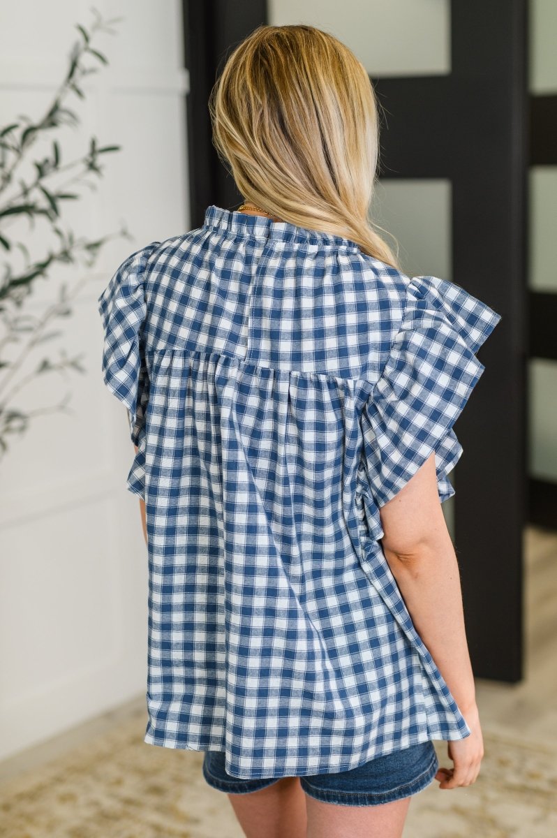 Golden hour Flutter Sleeve Blouse in Blue - Minnie's Treasure Boutique