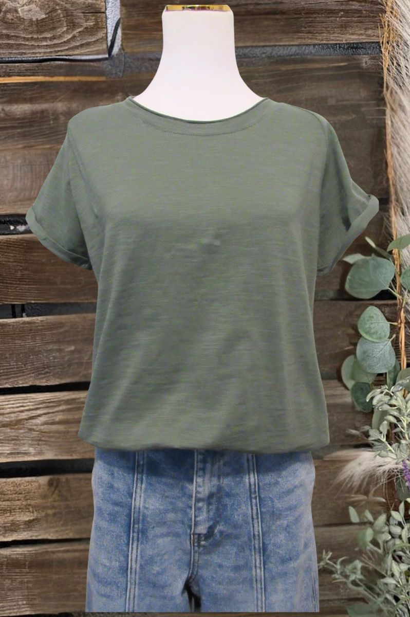 Gwen Short Sleeve Lettuce Edge Tee - Bamboo Green