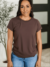 Gwen Short Sleeve Lettuce Edge Tee - Chocolate